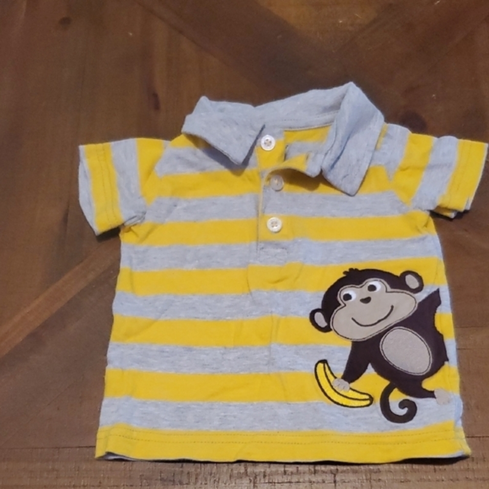 🐻 Carter's Yellow and Gray Polo with Monkey Design